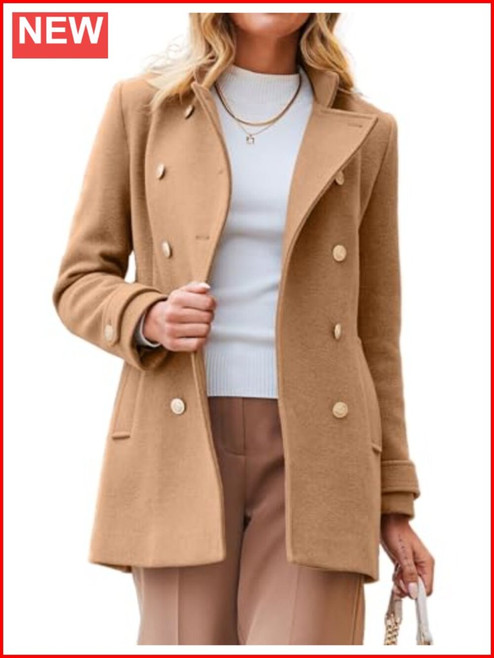 Womens Wool Blend Peacoat Double Breasted Trench Coat Blazer Jacket